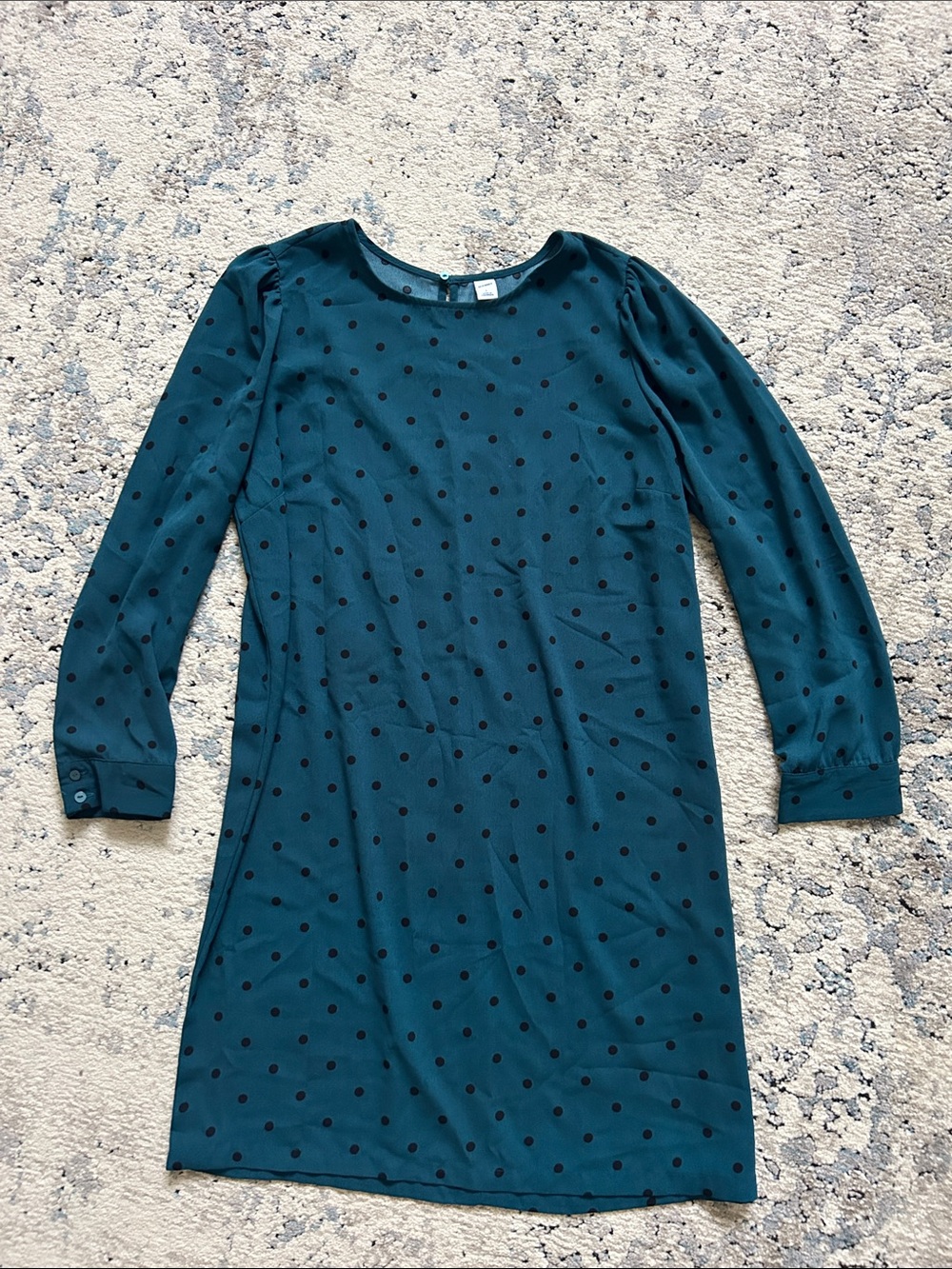 Old Navy Teal Long-Sleeve Dress with Black Polka Dots